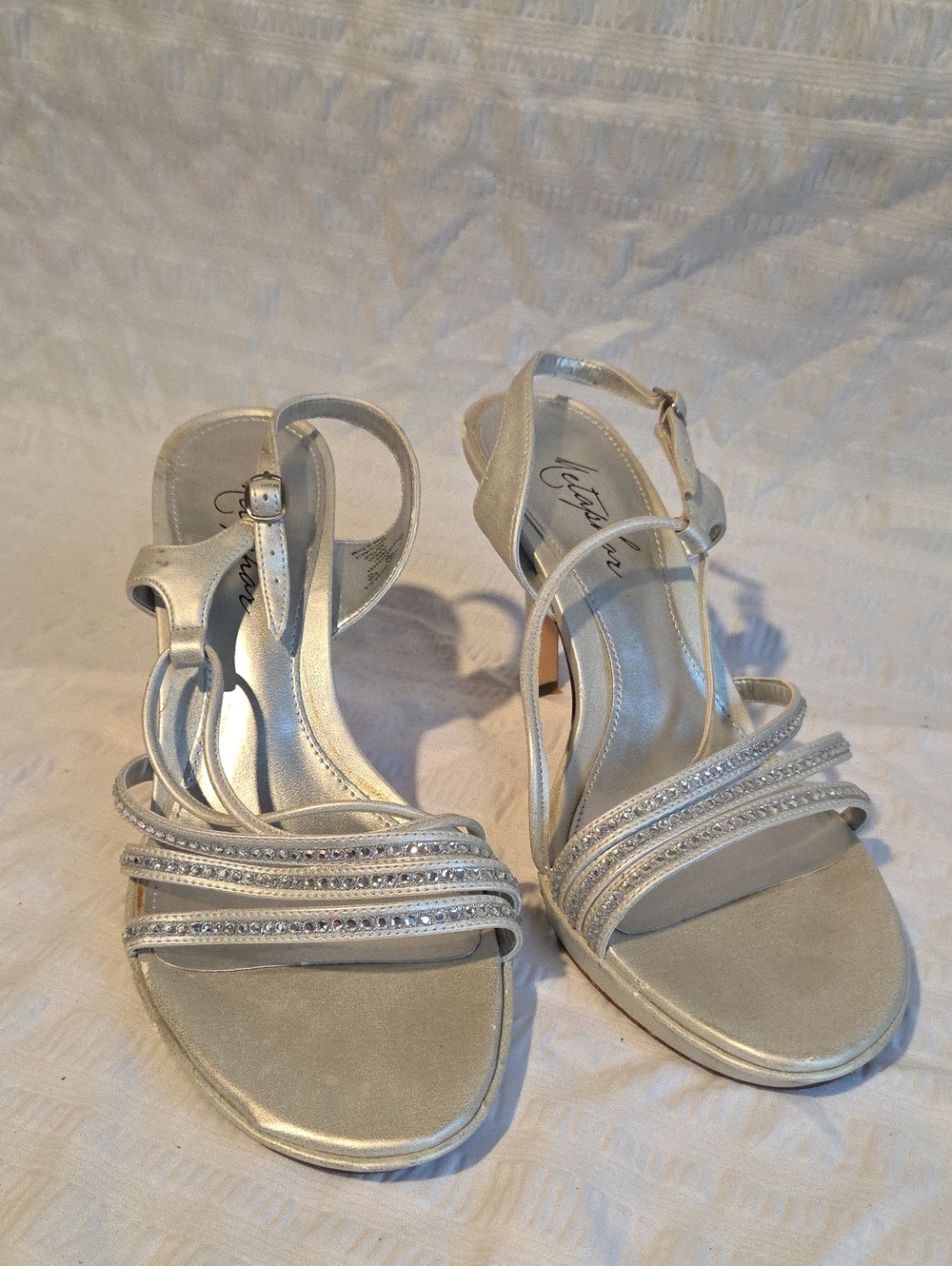 ✨ Gorgeous Metaphor "Verena" Strappy Silver Rhinestone Slingbacks! ✨